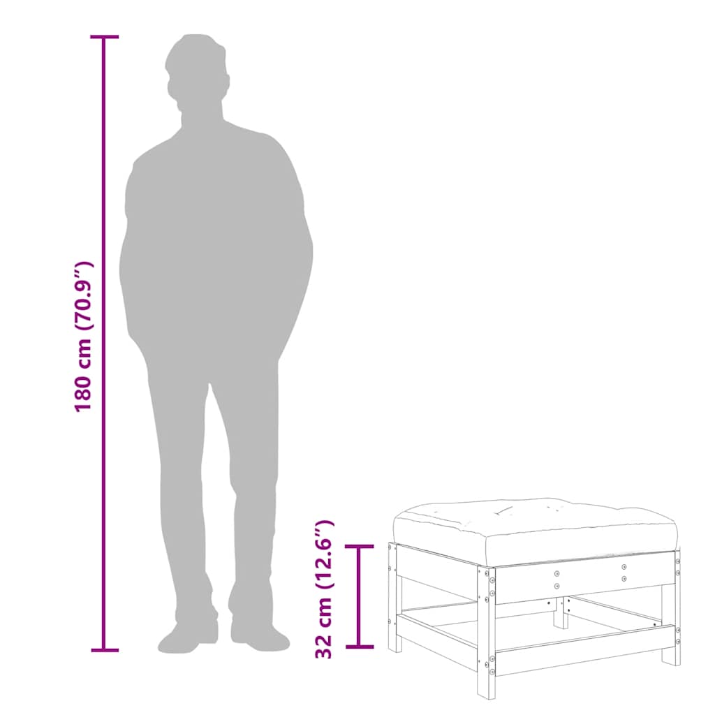 Garden Footstool with Cushion Grey Solid Wood Pine